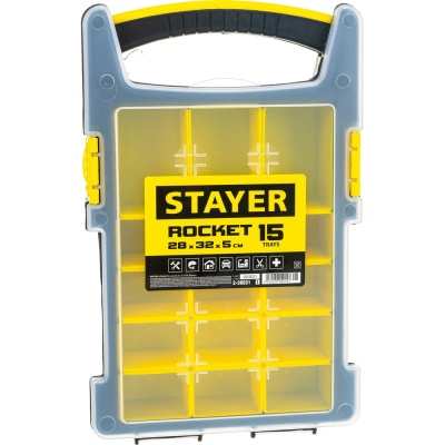 Пластиковый органайзер Stayer ROCKET-15 2-38031_z01 подойдет для хранения мелочей: крепежа; метизов; наконечников