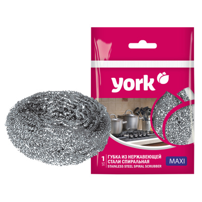 Губка-мочалка для мытья посуды YORK Макси спиральная стальная