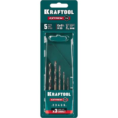 Набор сверл по металлу KRAFTOOL Impact Ready НЕХ-1/4, 5 шт, для винтовертов и шуруповертов