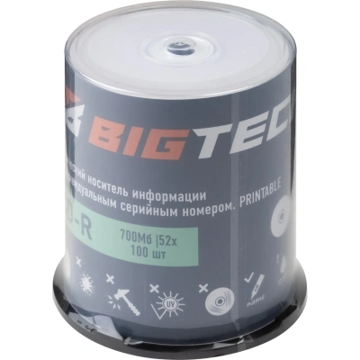 Носители информации Bigtech YCDRP001,Printable,CD-R 700МБ 52x 100шт/уп бокс