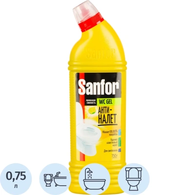Средство для уборки туалета 750 г, SANFOR WC gel (Санфор гель) "Лимонная свежесть", 1550