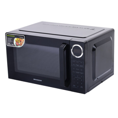 Микроволновая печь BRASSON (БРАССОН) MW2390D-6BL, 23 л, 900 Вт, сенсорное управление, дисплей, таймер, 6 АВТОПРОГРАММ, черная, 454980