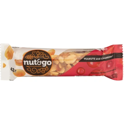 Батончик ореховый Nut N Go, 42гХ18шт/уп с арахисом и клюквой ВК248