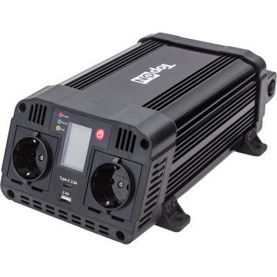 Автомобильный инвертор TopOn 1200 Вт, 2 розетки, Type-C, USB, LCD экран, пиковая мощность 2400 Вт, черный