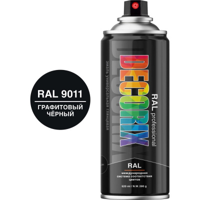 Аэрозольная эмаль Decorix RAL ПРОФЕССИОНАЛЬНАЯ (глянцевая; графитовый чёрный RAL 9011; 520 мл) 0138-9011 DX