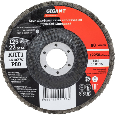 Круг лепестковый 125x22,2 мм; P80; цирконий, 10 шт Gigant