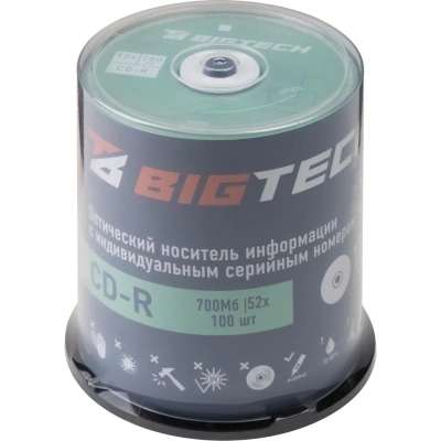 Носители информации Bigtech YCDRB001 CD-R 700 МБ/52х/100шт/уп (бокс)