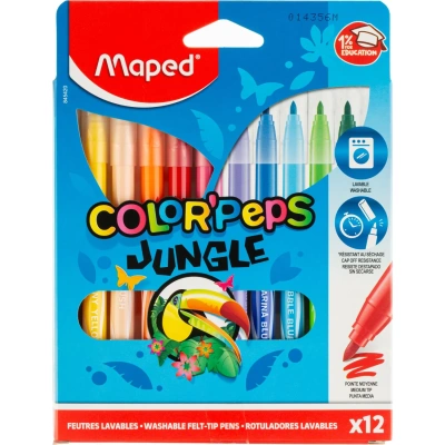 Фломастеры MAPED (Франция) "Color'Peps Jungle", 12 цветов, смываемые, вентилируемый колпачок, 845420