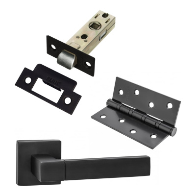 Комплект для межкомнатной двери PAULINIDOR ручки 521-03 + защелка 5-45 plastic + врезные петли, 2 шт., черный
