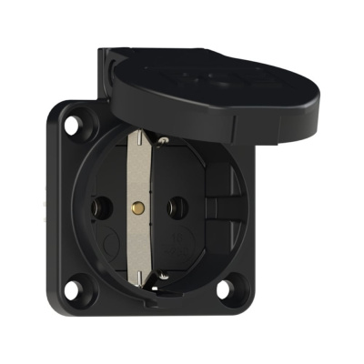 Встраиваемая розетка PCE 16A 220V 2P+E IP54 50х50 подключение сзади, черная