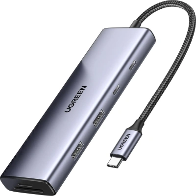 Разветвитель USB UGREEN CM498 (15375) USB3.0/USB-C/HDMI/RJ45/SD,серый