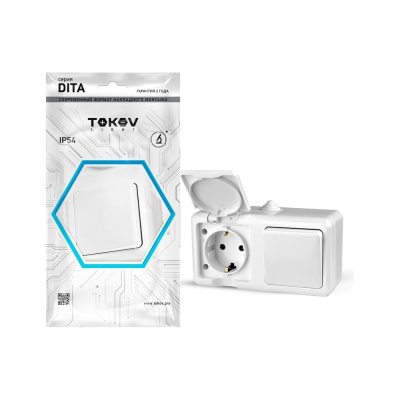 Блок оп TOKOV ELECTRIC dita (розетка 16а 250в с заземл. + 1-кл. выкл. 10а) ip54 бел.