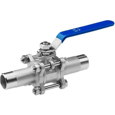 Кран DN.ru шаровой 304-304-PTFE-W-H LONG Ду32 Ру40 3-составной, под приварку, с рукояткой