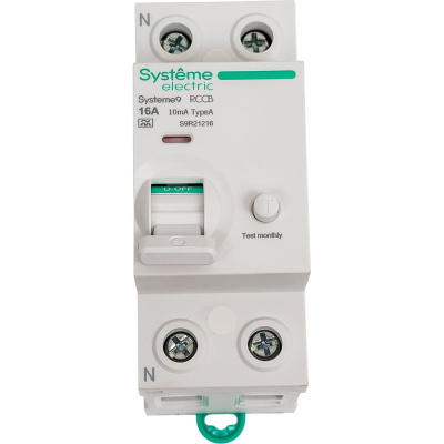 Выключатель дифференциального тока (ВДТ) Systeme9 Systeme Electric, 16 A, 2 P, 10 мА, Тип-A, 230 В