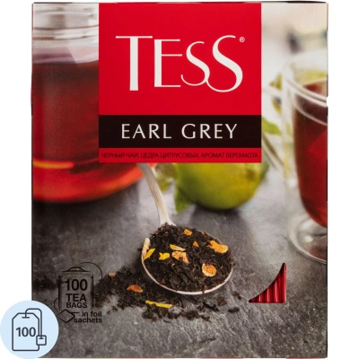 Чай TESS "Earl Grey" черный с бергамотом с цедрой лимона, 100 пакетиков в конвертах по 1,8 г, 1251-09