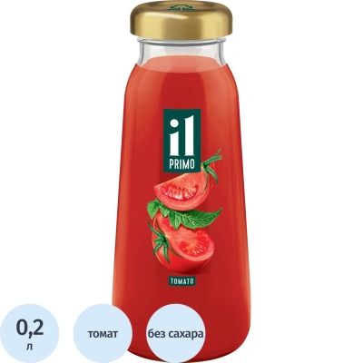 Сок IL Primo Томат с солью с мякотью, стекло 0,2л