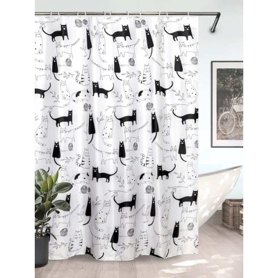 Штора для ванной комнаты Bath Plus 180х180 Little Black Cat бело-черный