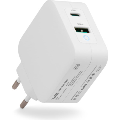 Блок питания TopOn GaN 65W Type-C PD, PPS, USB QC Белый