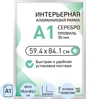 Рамка 594х841 мм (А1), алюминевая., ПЭТ стекло, 30мм 2011 31 72 042