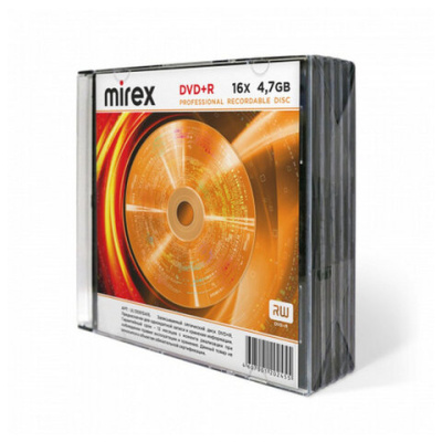 Диск DVD+R (плюс) MIREX, 4,7 ГБ, 16x, Slim Case, КОМПЛЕКТ 5 шт., UL130013A1F