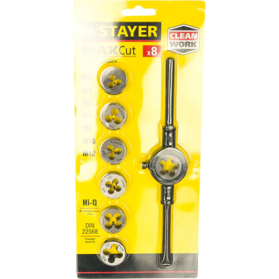 Набор плашек STAYER MASTER плашкодержатель, плашки 7шт, 8 предметов