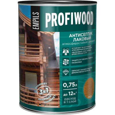 Алкидный антисептик PROFIWOOD (лаковый; тонирующий; атмосферостойкий; орех; 0.75 л; 0.7 кг)