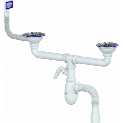Сифон Unicorn B730VP 3 1/2х40 двойной, нос, с прямоугольным переливом, с гофрой 40х40/50