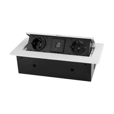 Горизонтальная выдвижная розетка ROCKETSOCKET 2 euro 16a, 2 usb a с блоком 5В/2.1а, проводка, цвет белый