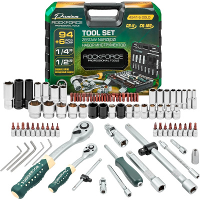 Набор инструментов Rockforce 94+6 предметов 1/4 1/2 6 граней