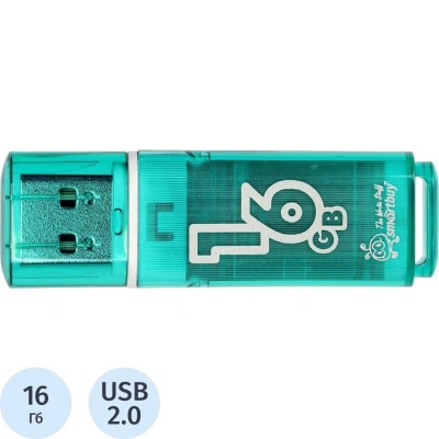 Память Smart Buy "Glossy" 16GB, USB 2.0 Flash Drive, зеленый