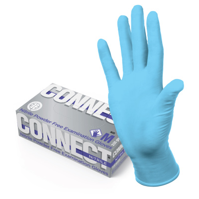 Перчатки нитриловые смотровые CONNECT NITRILE, неопудренные, разм. М, 100пар, голубые, картонная коробка
