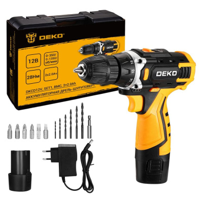 Аккумуляторная дрель-шуруповерт DEKO DKCD12V SET1 в кейсе + оснастка 13 шт, 2 2,0 А·ч 083-1022