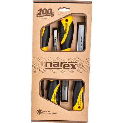 Набор из 4 плоских стамесок с ручкой NAREX SUPER 2009 LINE PROFI 6, 12, 20, 26 мм