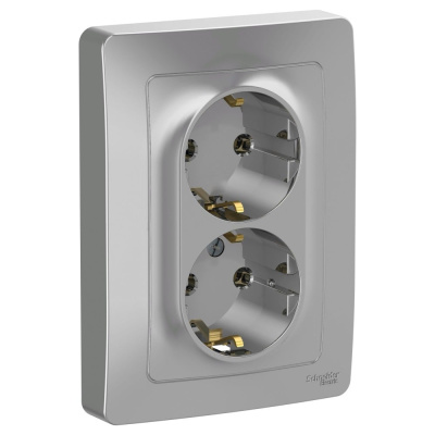 Розетка Systeme Electric (ранее Schneider Electric) BLANCA (алюминий, скрытой установки) двухместная, с заземлением