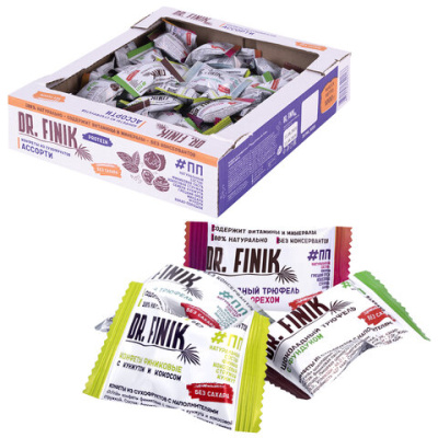 Конфеты финиковые DR.FINIK ассорти (фундук, миндаль, грецкий орех, кунжут), без сахара, 1000 г
