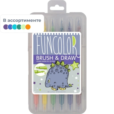Фломастеры КИСТОЧКИ ДВУСТОРОННИЕ FUNCOLOR 12цв,в пластиковом пенале 32-0047