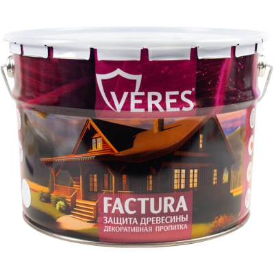 Декоративная пропитка для дерева VERES Factura полуматовая, 9 л, тик