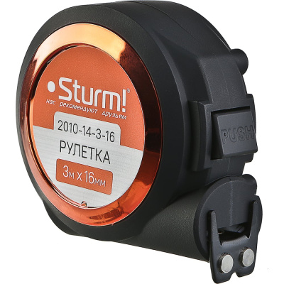 Рулетка с автостопом Sturm, 3x16мм, soft touch, 2x сторонняя шкала, магнит, !