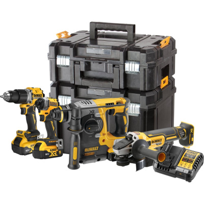 Аккумуляторный набор Dewalt DCK429P3T, 18 В: дрель + шуруповерт + перфоратор + УШМ, с 3 АКБ 5 Ач и ЗУ, в 2 кейсах TSTAK