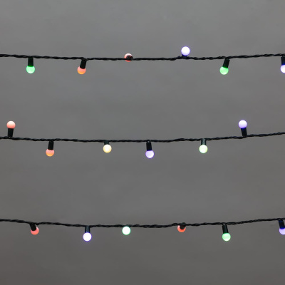 Гирлянда Neon-Night Мультишарики 20м, 200LED, диаметр 15 мм, IP44, зеленый провод, свечение мульти (RG/RB), мигание