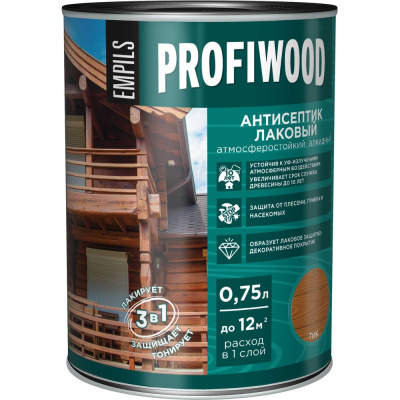 Алкидный антисептик PROFIWOOD (лаковый; тонирующий; атмосферостойкий; тик; 0.75 л; 0.7 кг)