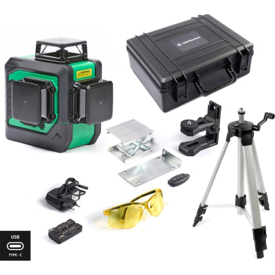 Комплект INSTRUMAX лазерный уровень, GL 3-360 Master SET+Штатив телескопический с резьбой 1/4 (5/8) дюйма TR-120
