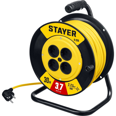 Силовой удлинитель на катушке STAYER S 225 ПВС 2x2.5 30м 3750Вт
