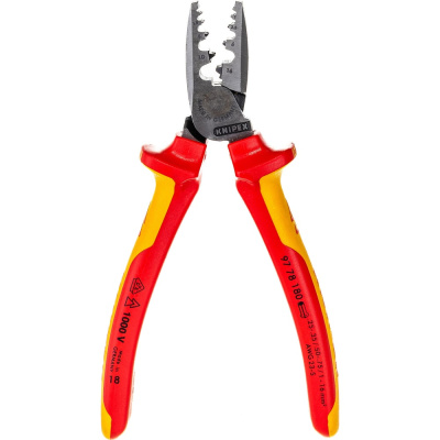 Пресс-клещи для обжима контактных гильз KNIPEX VDE, кол-во гнезд: 9, L-180 мм