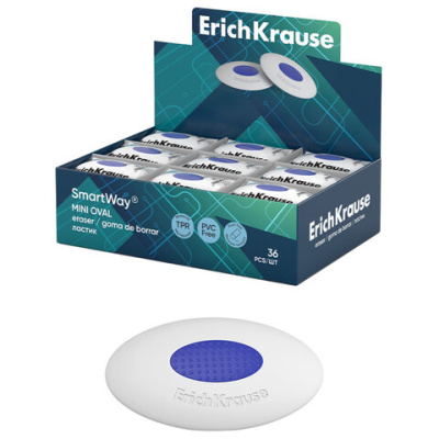 Ластик ERICH KRAUSE "SmartWay Mini Oval", 41х29х9 мм, белый, овальный, пластиковый держатель, 45533