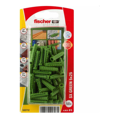 Дюбель распорный Fischer для полнотелых материалов, 5x25мм, SX, Green, 50шт