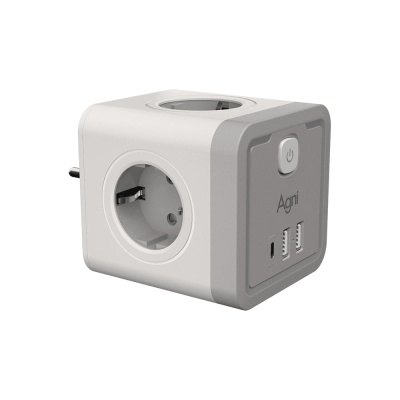 Тройник для розетки AGNI 4 розетки 220 + 2 USB + 1 Type C, белый TP-WJ3U4E-C-white