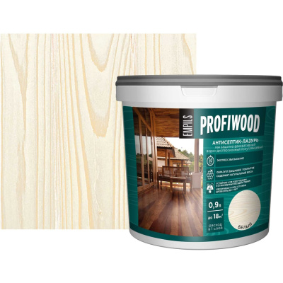 Водно-дисперсионный антисептик-лазурь PROFIWOOD (декоративный; атмосферостойкий; белый; 0.9 кг)