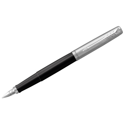 Ручка перьевая PARKER "Jotter Originals Black Chrome CT", корпус черный, детали из нержавеющей стали, синяя, 2096430