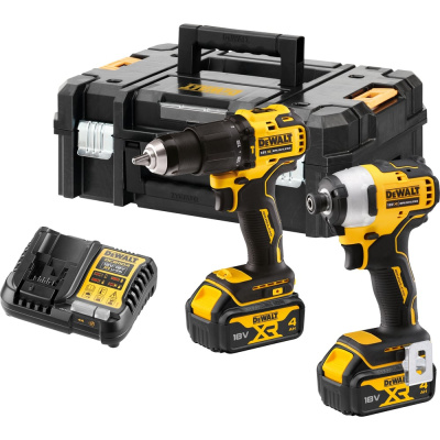Аккумуляторный набор Dewalt DCK2062M2T, 18 В: ударная дрель-шуруповерт + ударный шуруповерт, с 2 АКБ 4 Ач и ЗУ